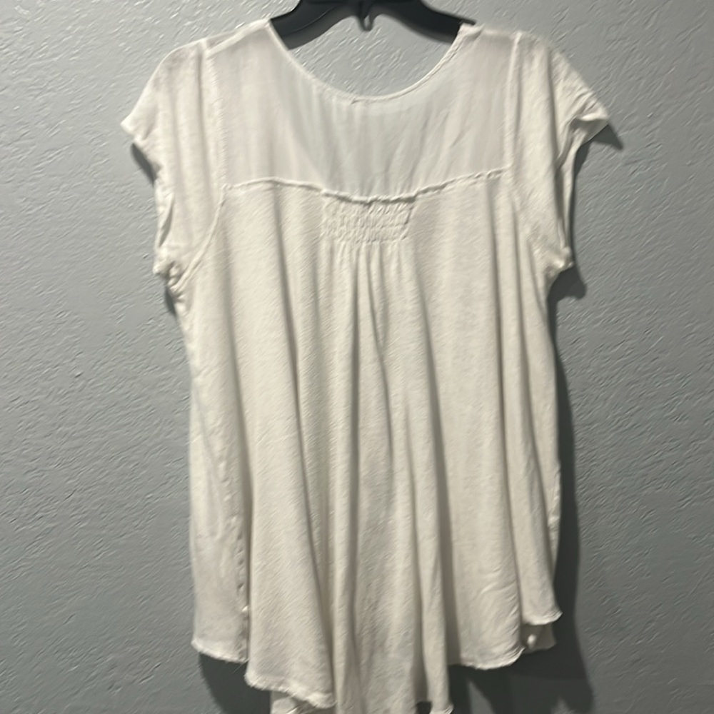 Free People White Oversized Babydoll Tee Top Shirt Henley Button Down S/S XS - Picture 4 of 5